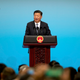 Chinese President Xi Jinping speaks during the opening ceremony of the BRICS Business Forum at the Xiamen International Conference and Exhibition Center in Xiamen in southeastern China’s Fujian Province, Sunday, Sept. 3, 2017 (AP Photo/Mark Schiefelbein, Pool)